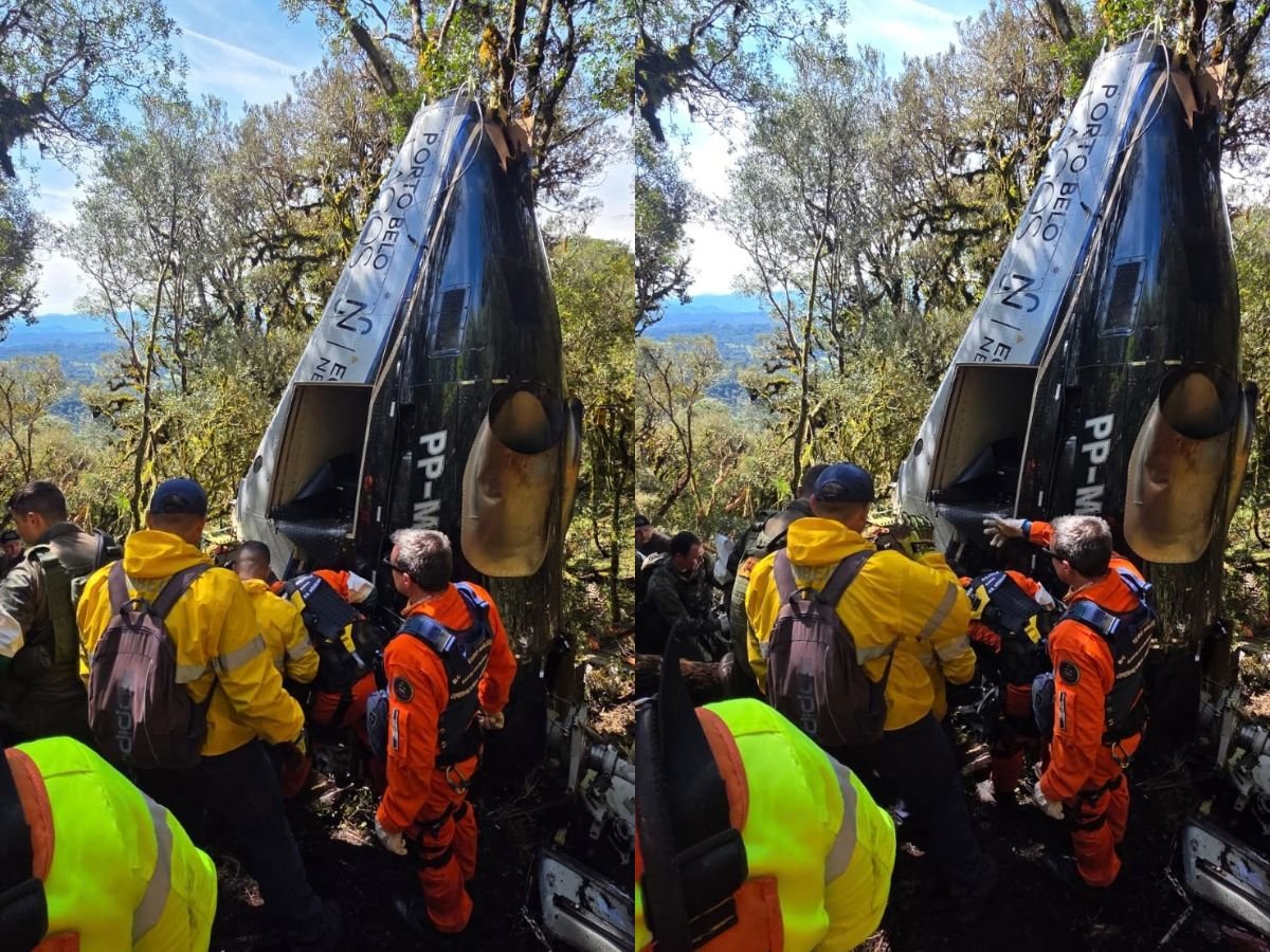 Tragédia em SC: Bombeiros finalizam resgate dos corpos após queda de helicóptero