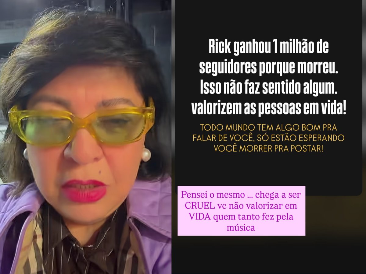 Roberta Miranda critica aumento de seguidores de Rick após sua morte: 'É cruel'