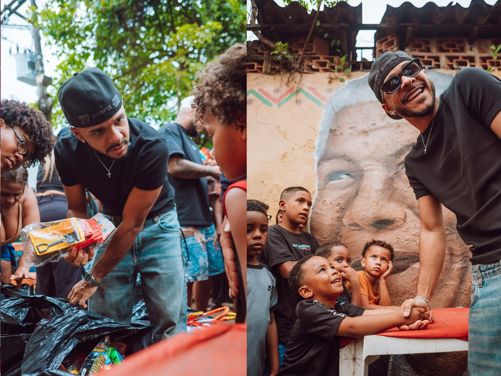 Cantor de pagode distribui brinquedos em comunidade de Niterói
