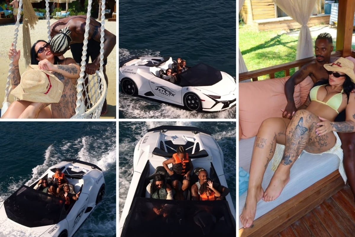 Lincoln Henrique e Adriana Muller ostentam Lamborghini na água na Turquia
